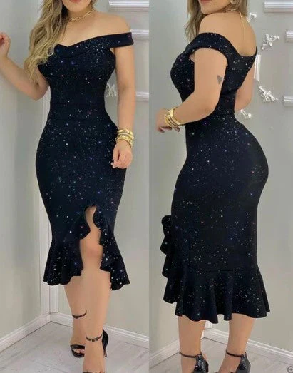 ডেবি (Debi)® | Off-The-Shoulder, Shiny Cocktail Dress - Image 3