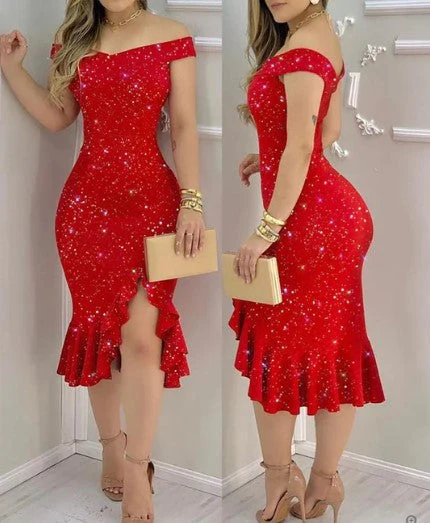 ডেবি (Debi)® | Off-The-Shoulder, Shiny Cocktail Dress - Image 5