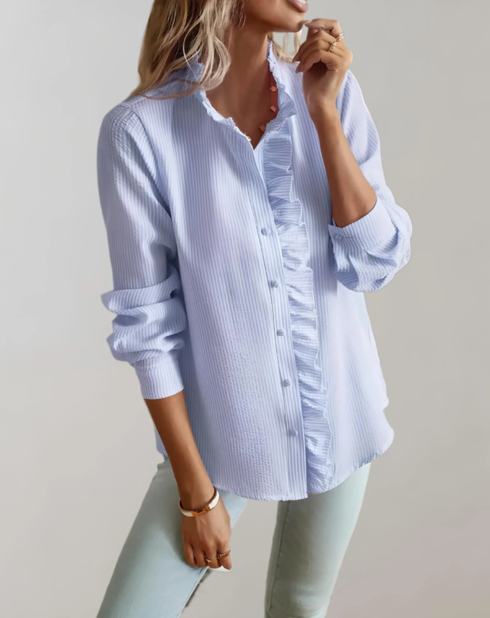 Abelia® | Loose-Fitting Top With Ruffles, Stand-Up Collar, Button Closure And Long Sleeves - Image 4