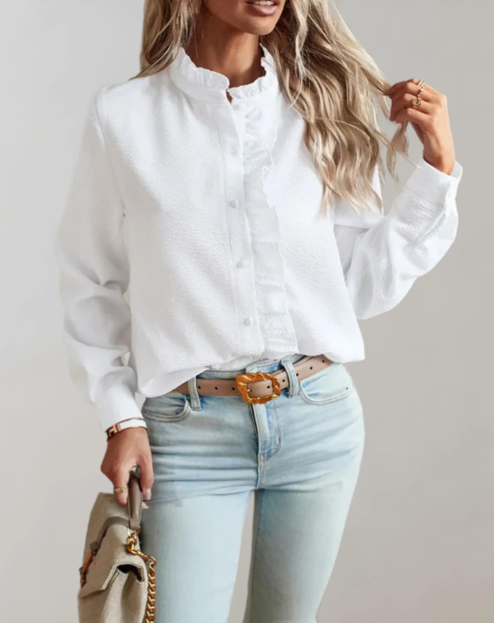 Abelia® | Loose-Fitting Top With Ruffles, Stand-Up Collar, Button Closure And Long Sleeves - Image 7