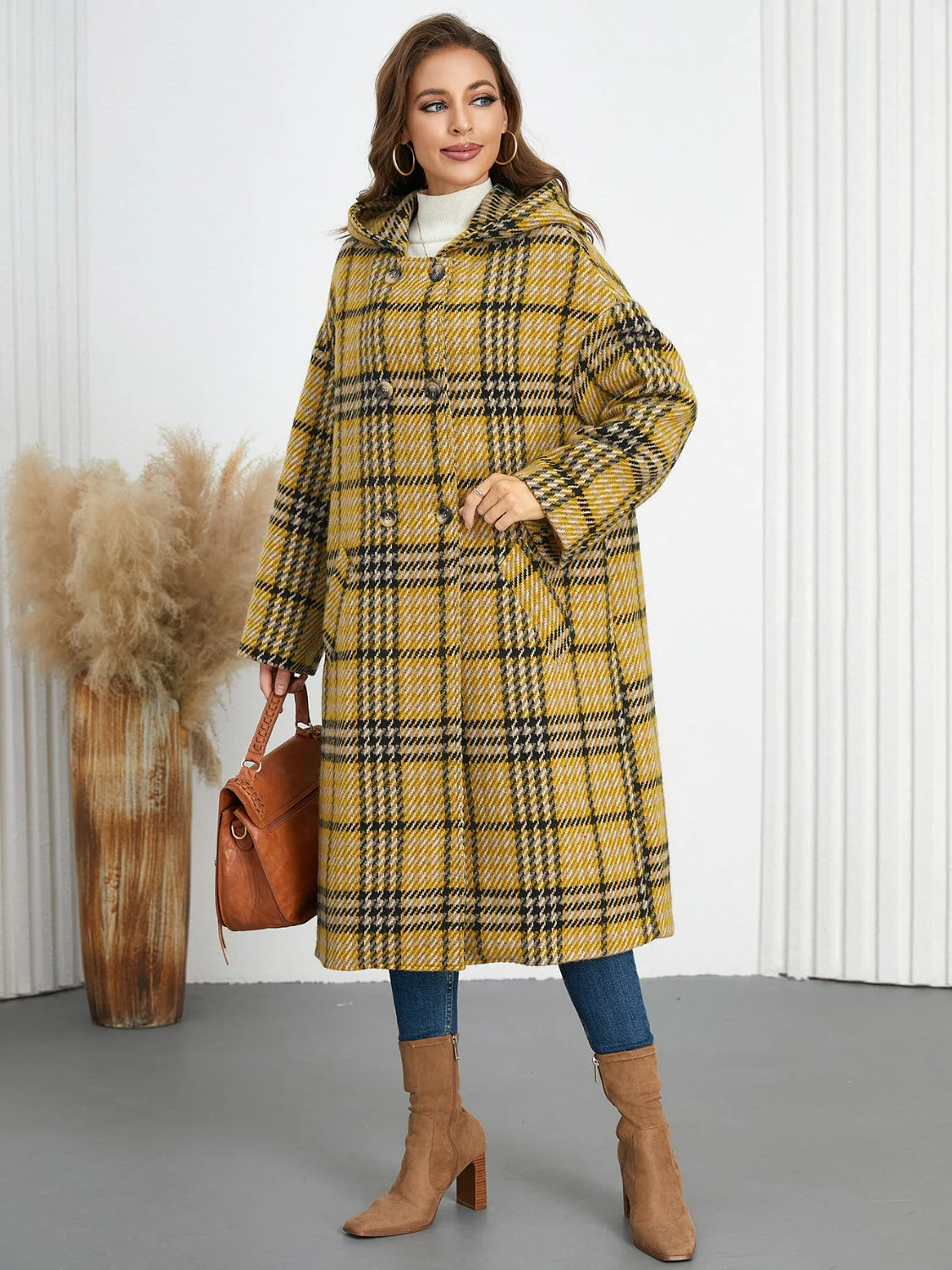 Abigail | Checked double breasted long sleeve coat - Image 10