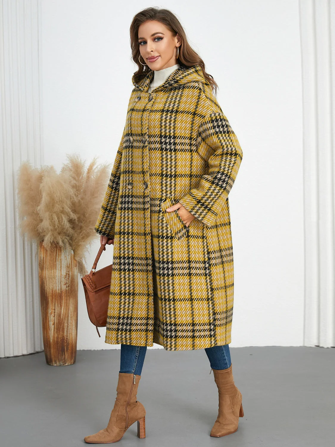 Abigail | Checked double breasted long sleeve coat - Image 14