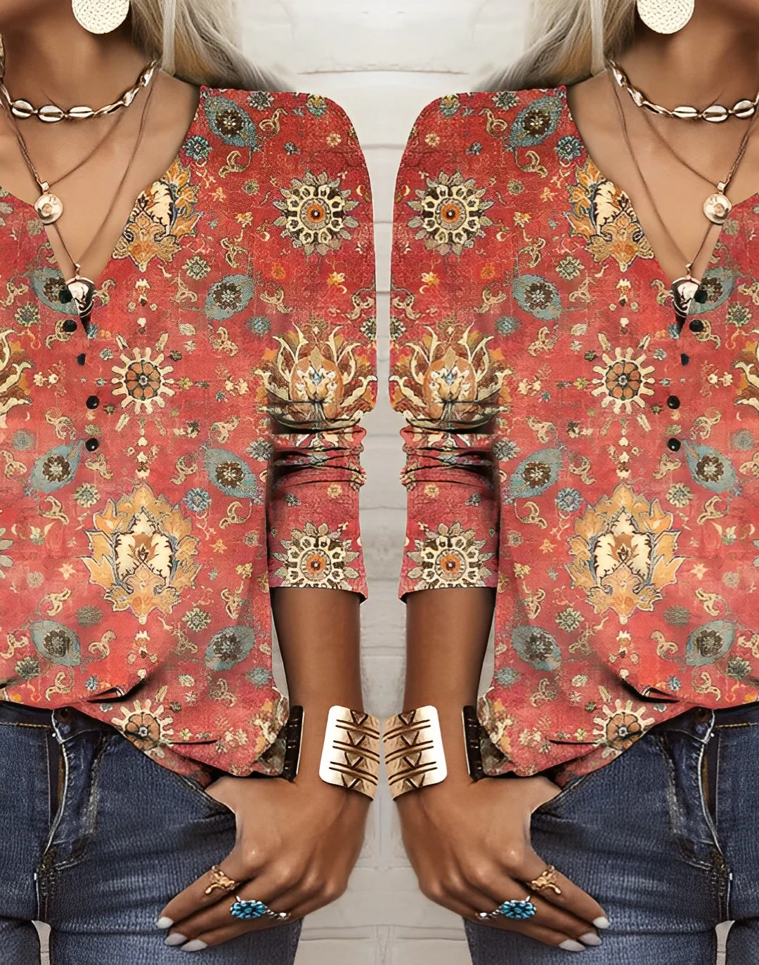 Abigail® | Printed Ethnic Style Blouse - Image 2