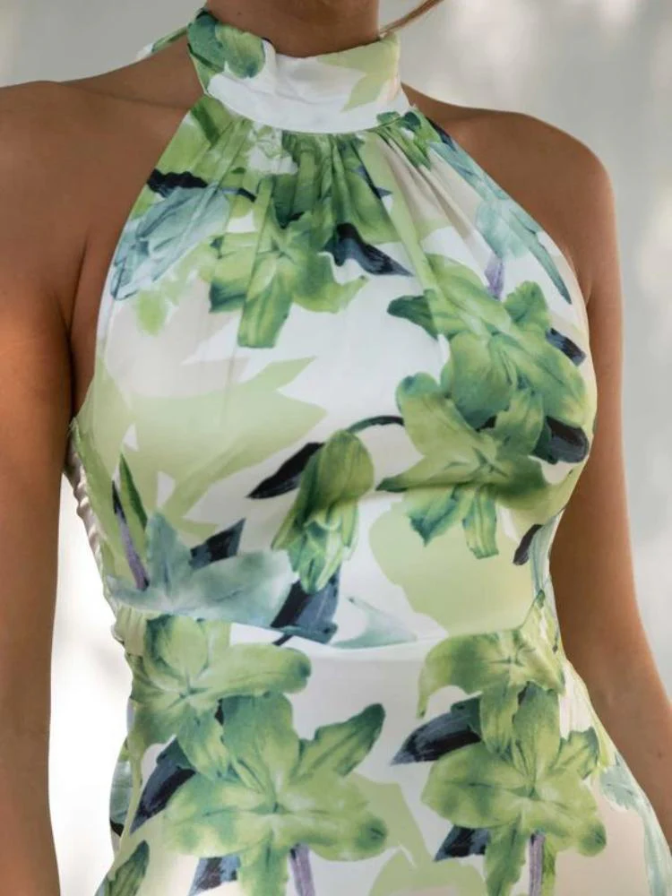 Abigail® | Printed Halterneck Midi Dress In Backless Satin - Image 6