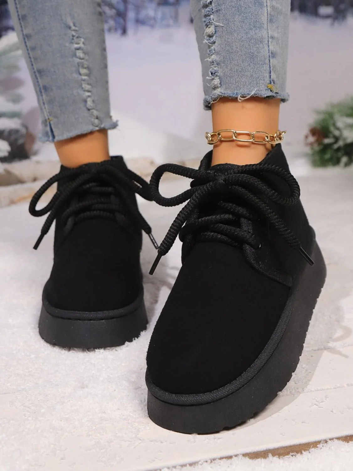 Abigail | Suede lace-up boots with a round neckline and platform sole - Image 7