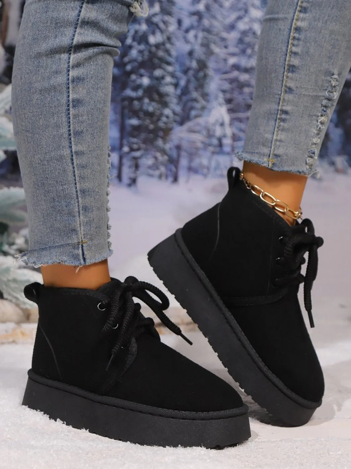 Abigail | Suede lace-up boots with a round neckline and platform sole - Image 8