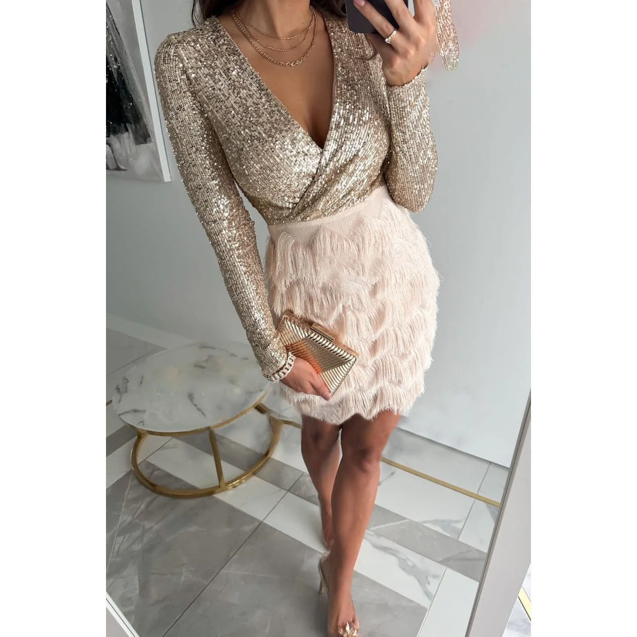 Adalina® | Elegant Patchwork Dress With Fringes & Style