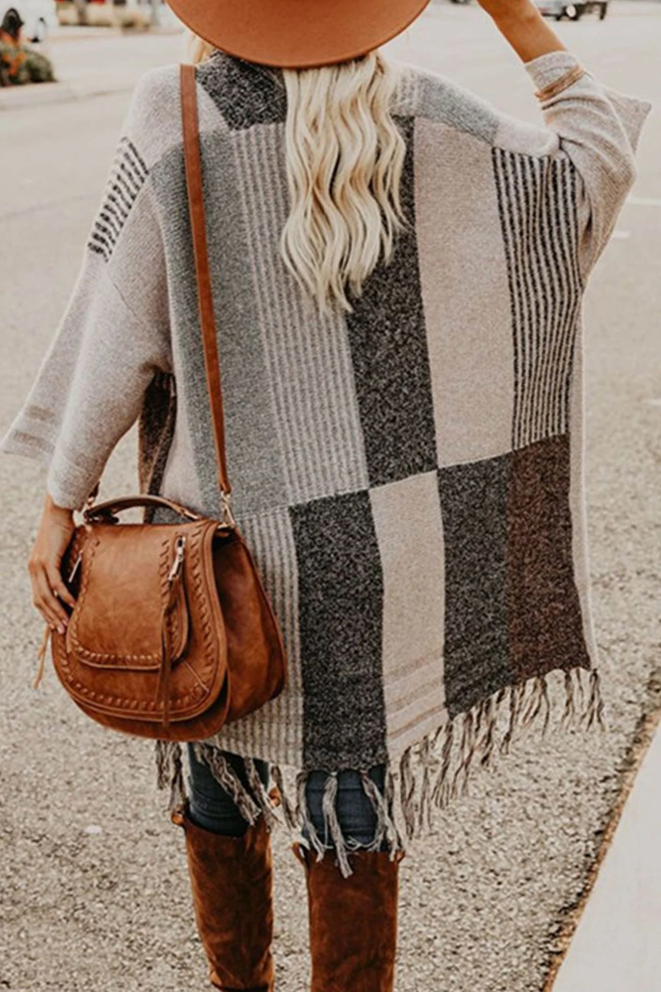 Adela | Shawl cardigan with contrast fringed hem - Image 4
