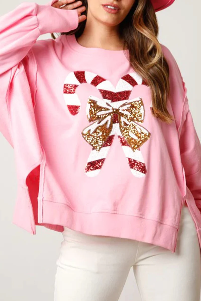 Adelaida | Casual solid color sequin print O-neck tops - Image 2
