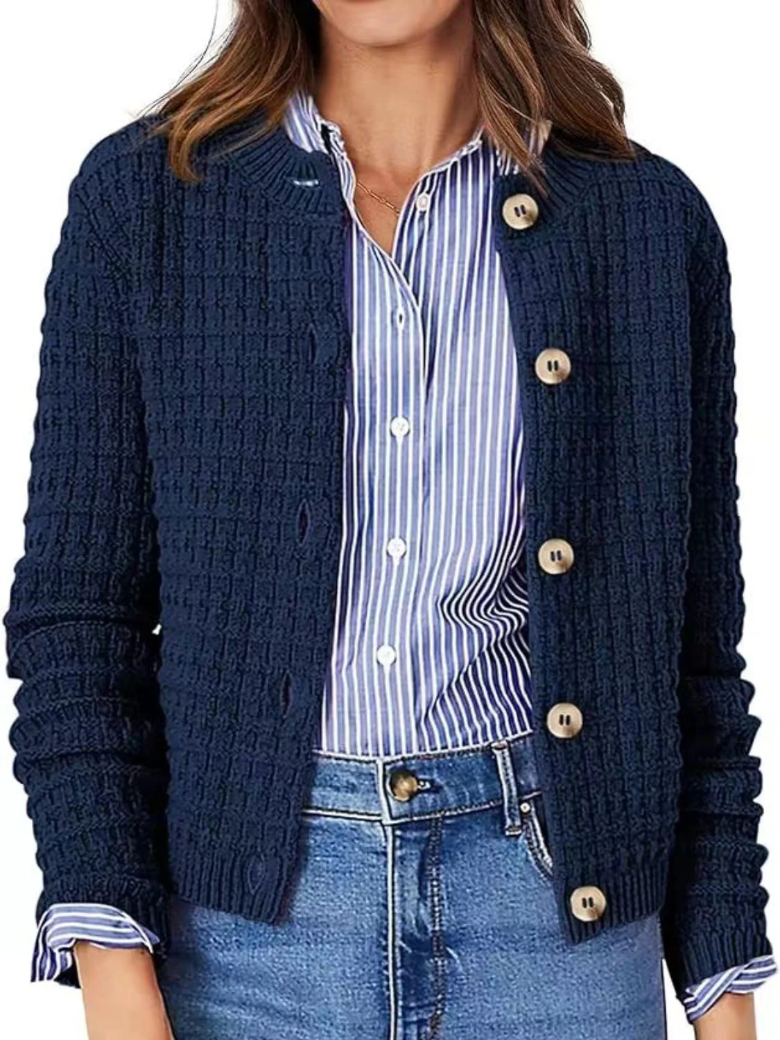 Adele | Buttoned, long-sleeved cardigan with a crew neck - Image 5