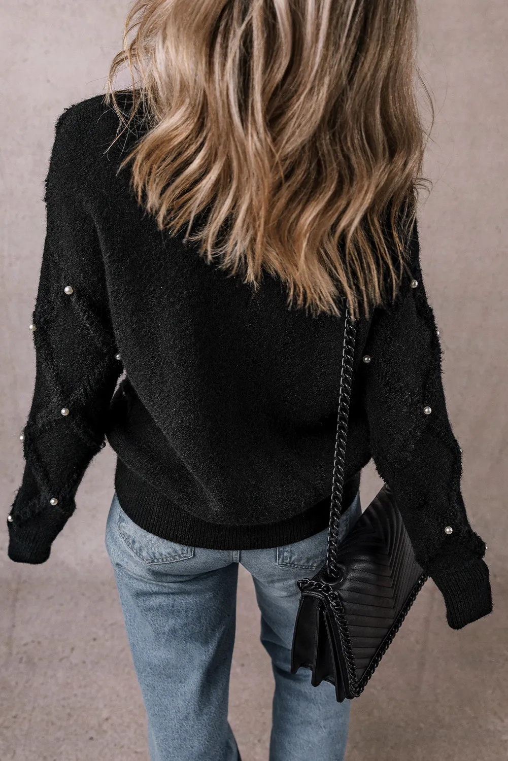 Adina | Long sleeve crew neck sweater with pearl detail - Image 4