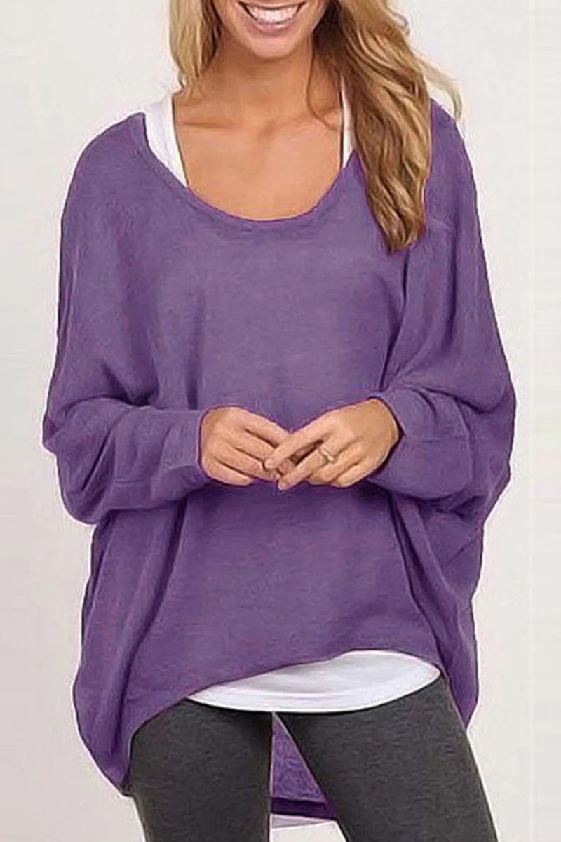 Adriana | Casual solid patchwork O-neck tops - Image 7