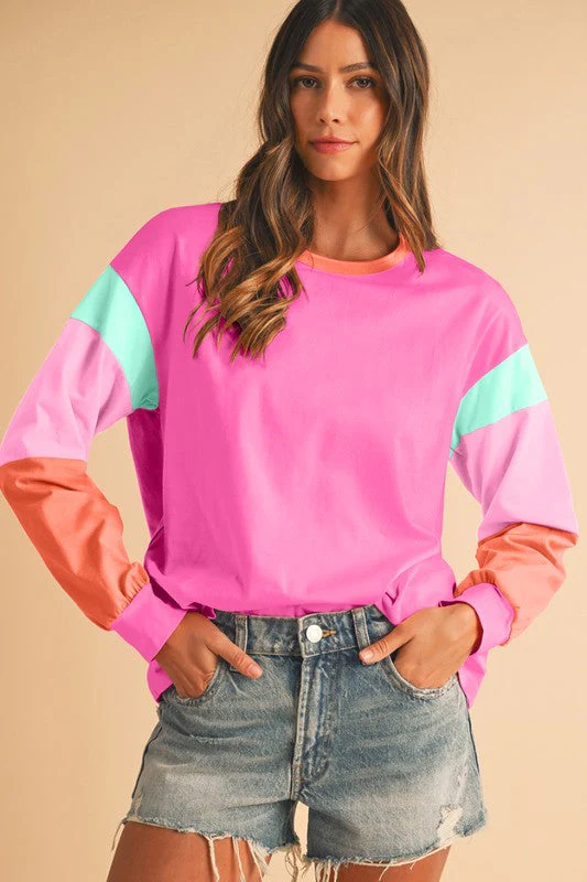 Adriana | Loose fit top with color block sleeves - Image 2