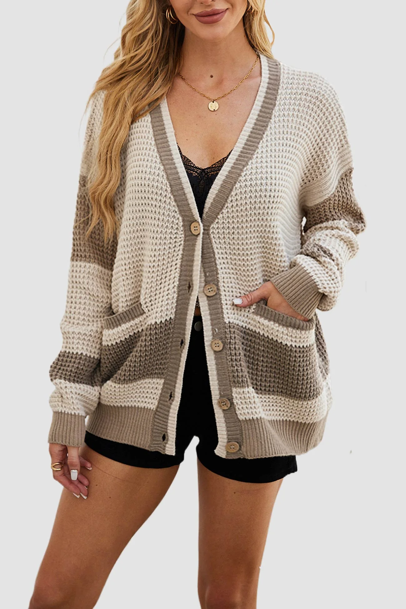 Agnes | Cardigan with buttons and color splicing - Image 10