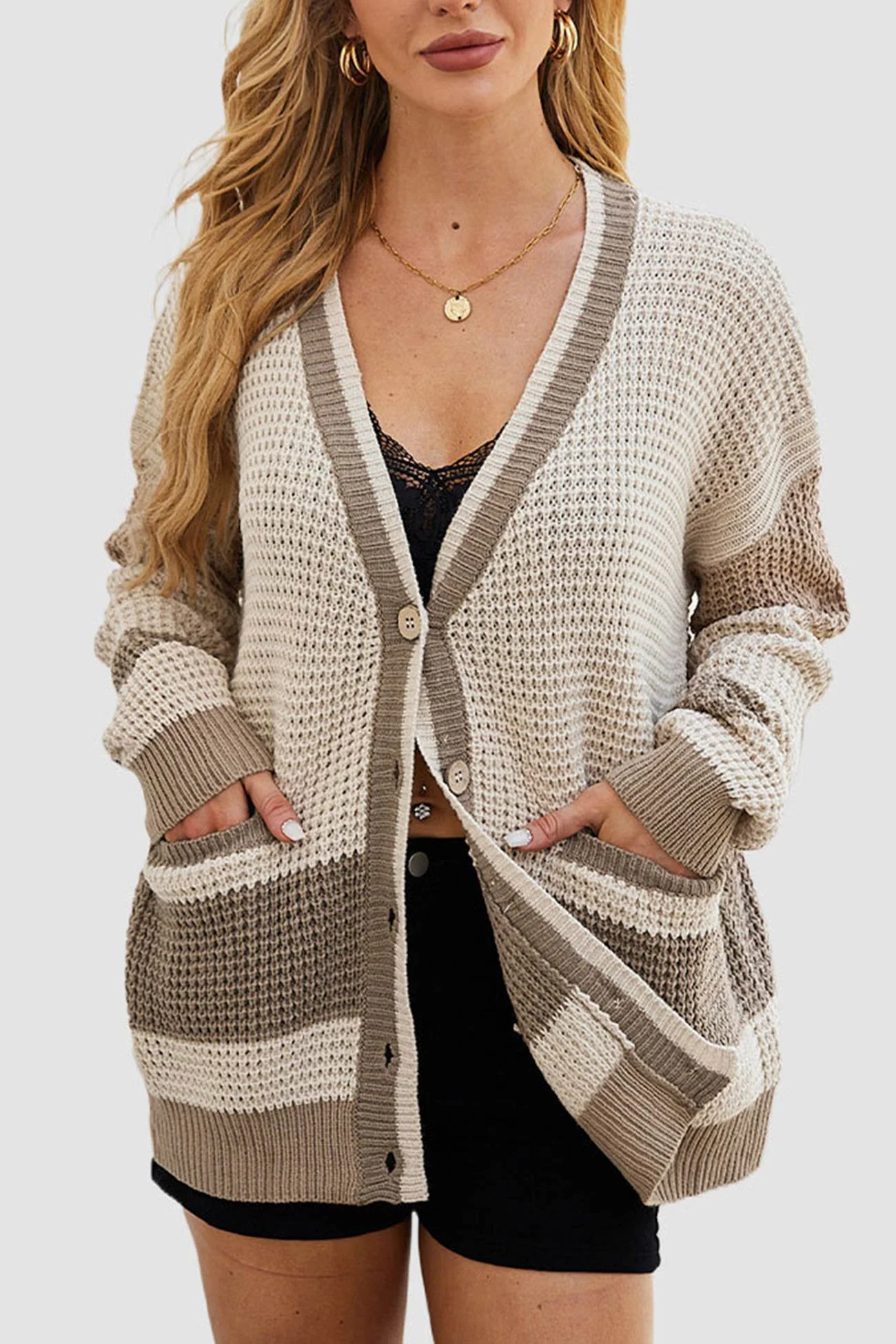 Agnes | Cardigan with buttons and color splicing - Image 9