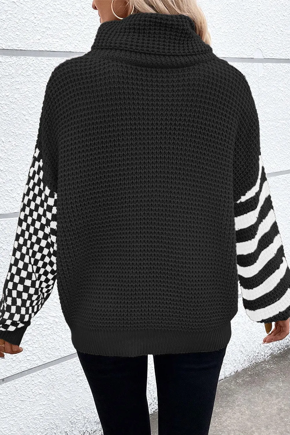 Agnieszka | Checked striped turtleneck sweater with long sleeves - Image 3