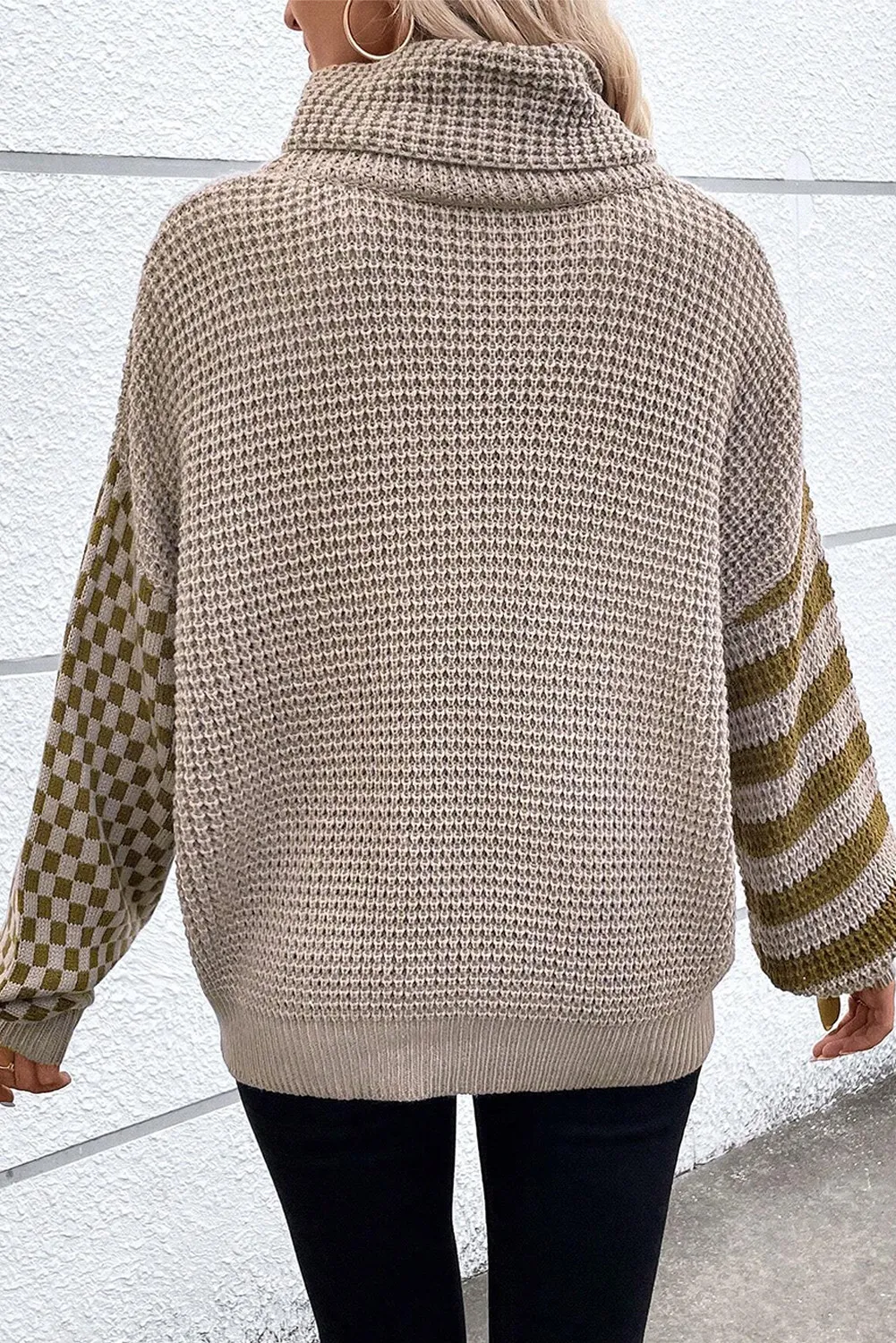 Agnieszka | Checked striped turtleneck sweater with long sleeves - Image 6