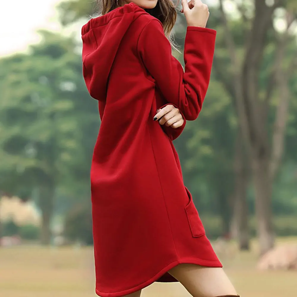 Agustina | Long women's sweatshirt with hood and large front pocket - Image 2