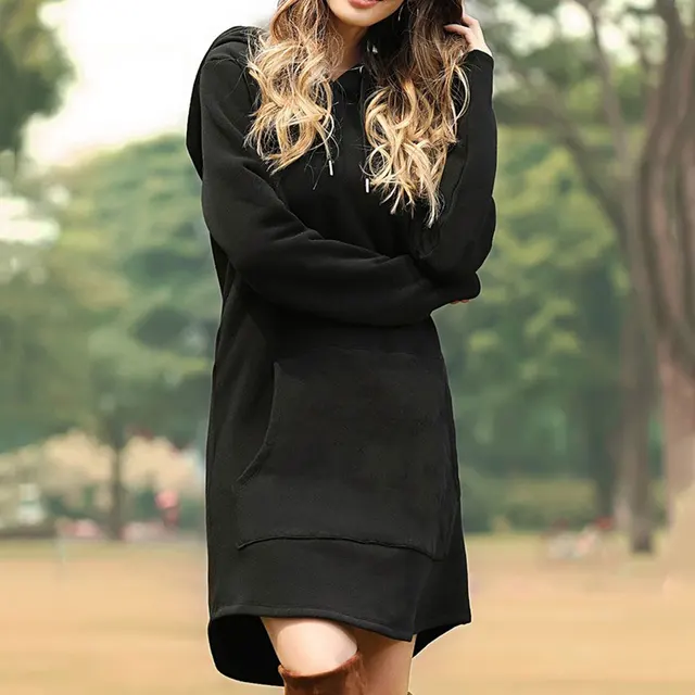 Agustina | Long women's sweatshirt with hood and large front pocket - Image 7