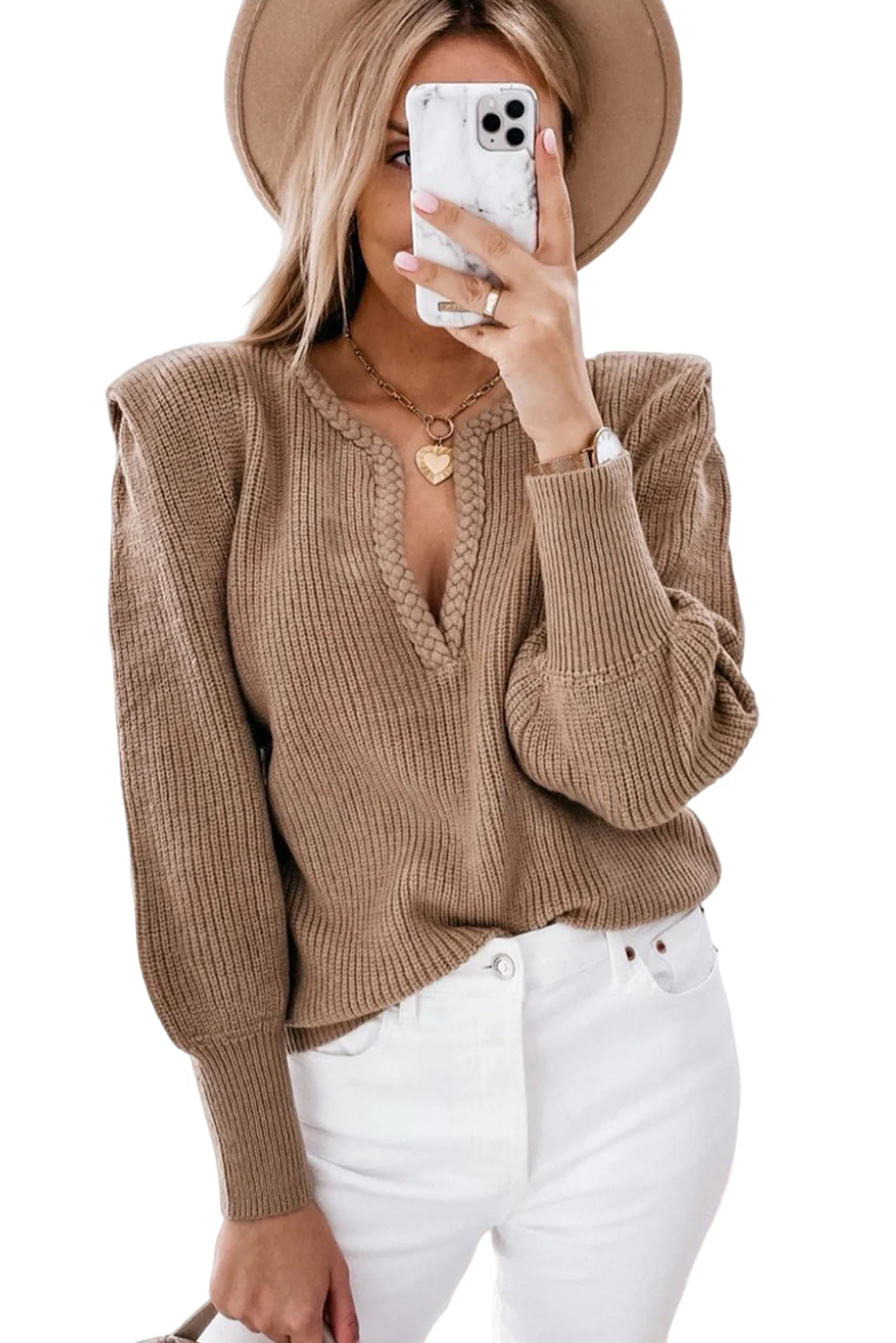 Ainara | Luxurious V-neck sweater with puff sleeves - Image 4