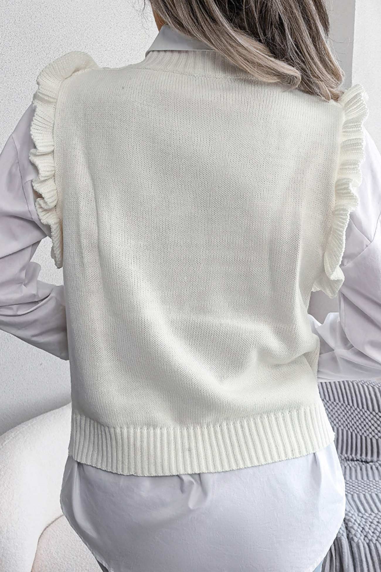 Aitana | Ruffle Argyle Knit Vest Sweater - Image 3