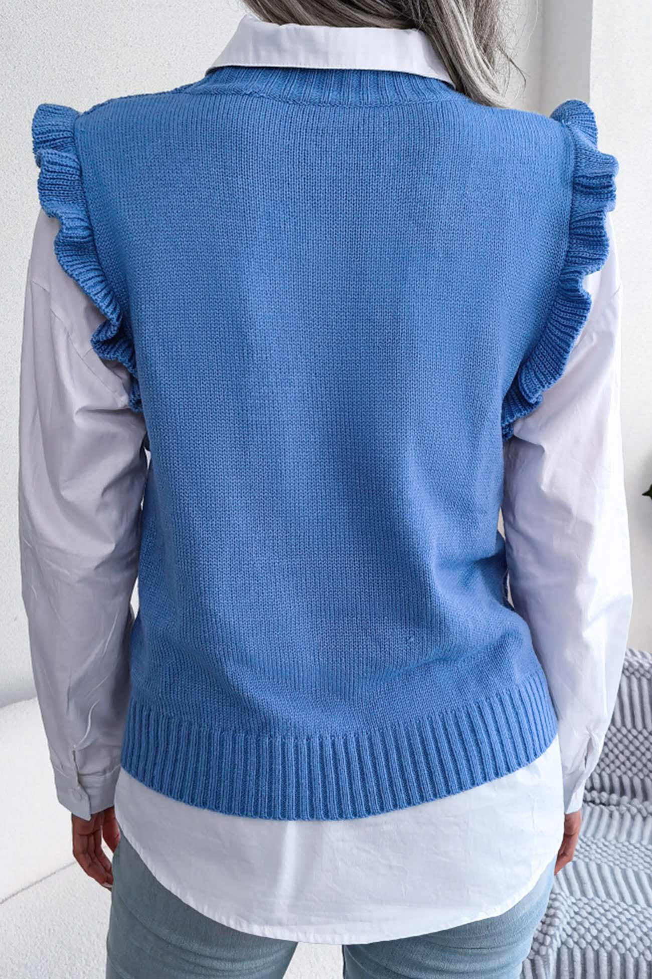 Aitana | Ruffle Argyle Knit Vest Sweater - Image 9