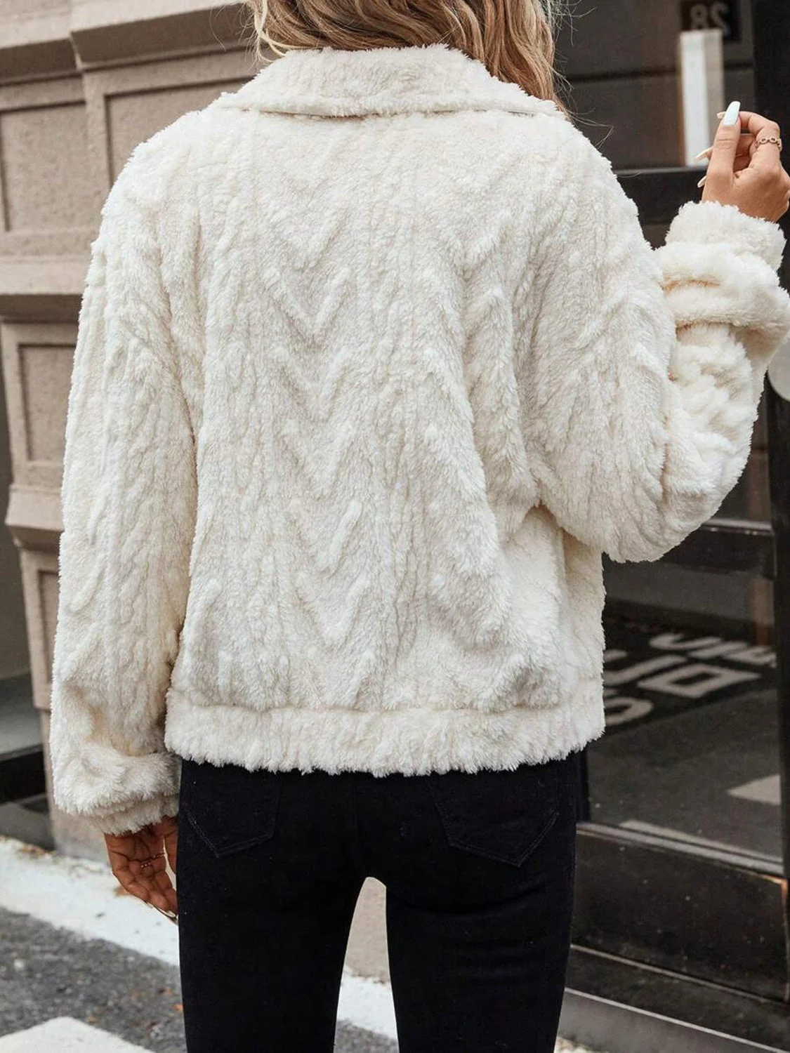 Alba | Buttoned fluffy outerwear with long sleeves - Image 5
