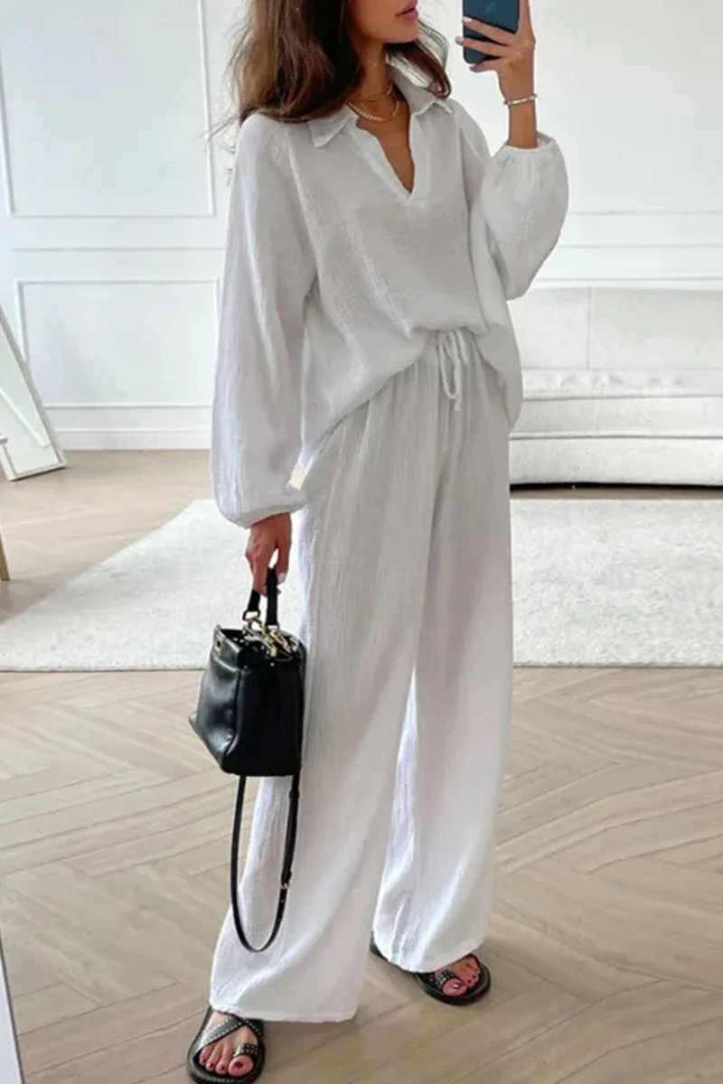 Alba | Casual simplicity, solid frenulum turn-down collar, long sleeves, two-piece - Image 3
