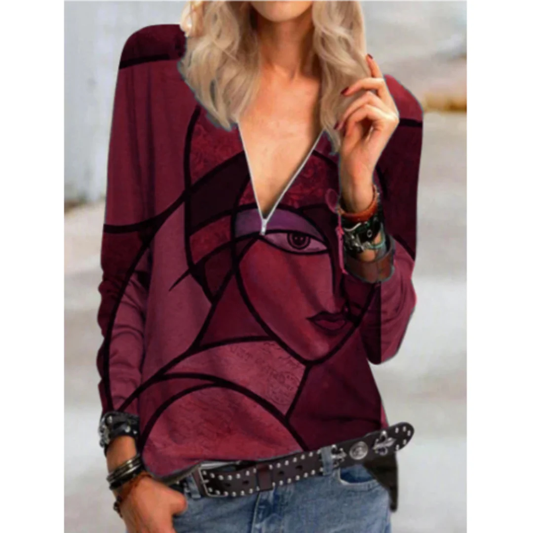 Alba® | Stylish V-Neck Blouse With Abstract Print - Image 3