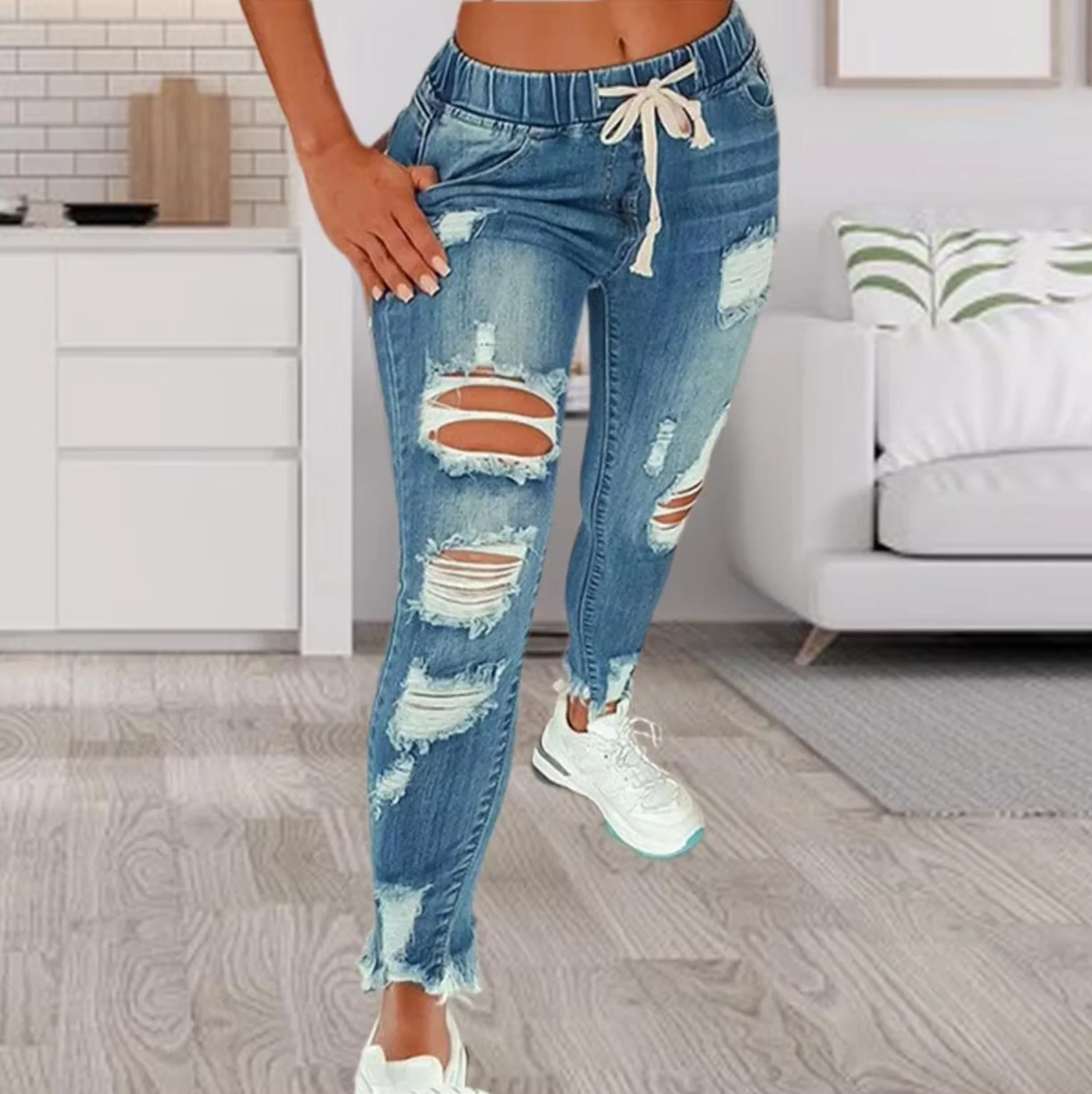 Aldina® | Ripped Cotton Denim Jeans - Image 2