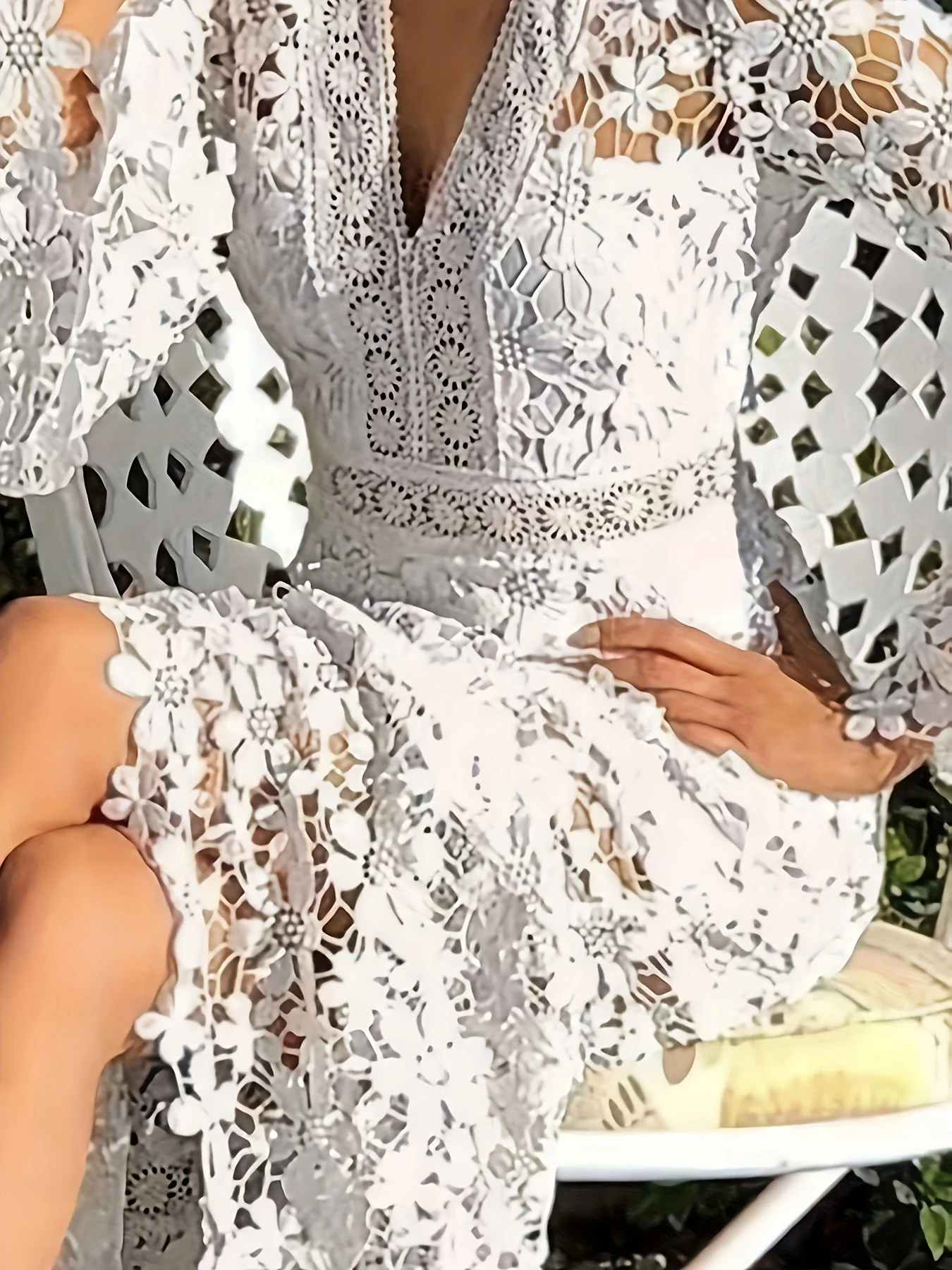 Alejandra® | Cotton Guipure Lace V-Neck Long Sleeves Aprons Cocktail Festive Dress For Women - Image 2