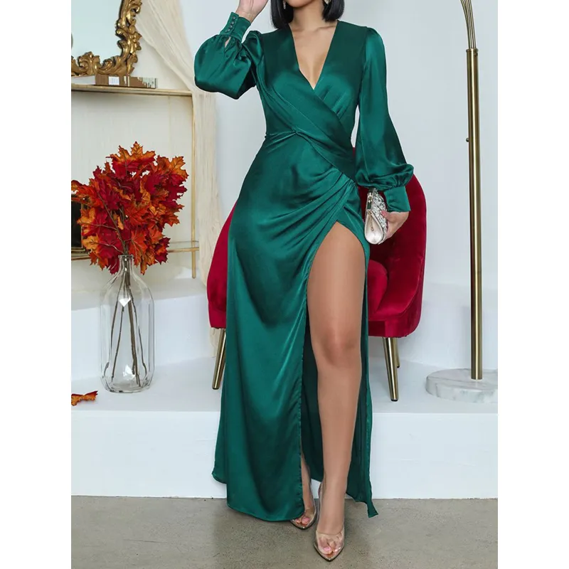 Alejandra® | Dark Green Satin Midi Dress - Image 5