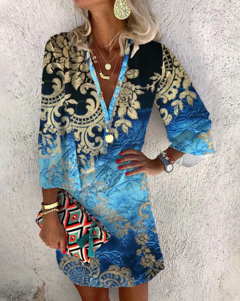 Alejandra® | Long-Sleeved Dress With Boho Print