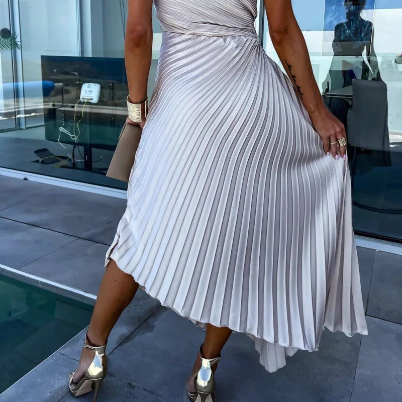 Alejandra® | One-Shoulder Pleated Maxi Dress With Hemstitching - Image 6