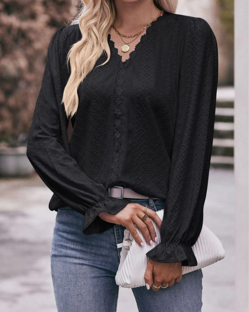 Alexa® | Elegant V-Neck Blouse With Ruffle Sleeves - Image 4