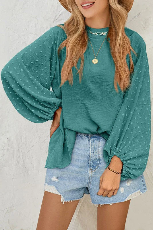 Alexandra® | Chic Swiss Dot Long Sleeve Loose Blouse - Image 3
