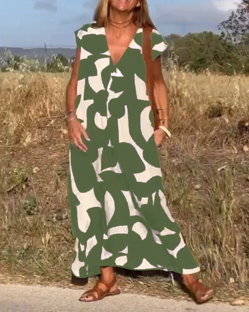 Alhelí® | Elegant V-Neck Print Dress - Image 10