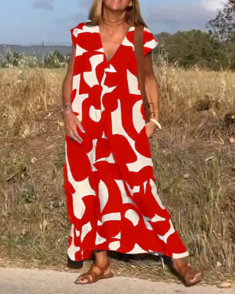 Alhelí® | Elegant V-Neck Print Dress - Image 13