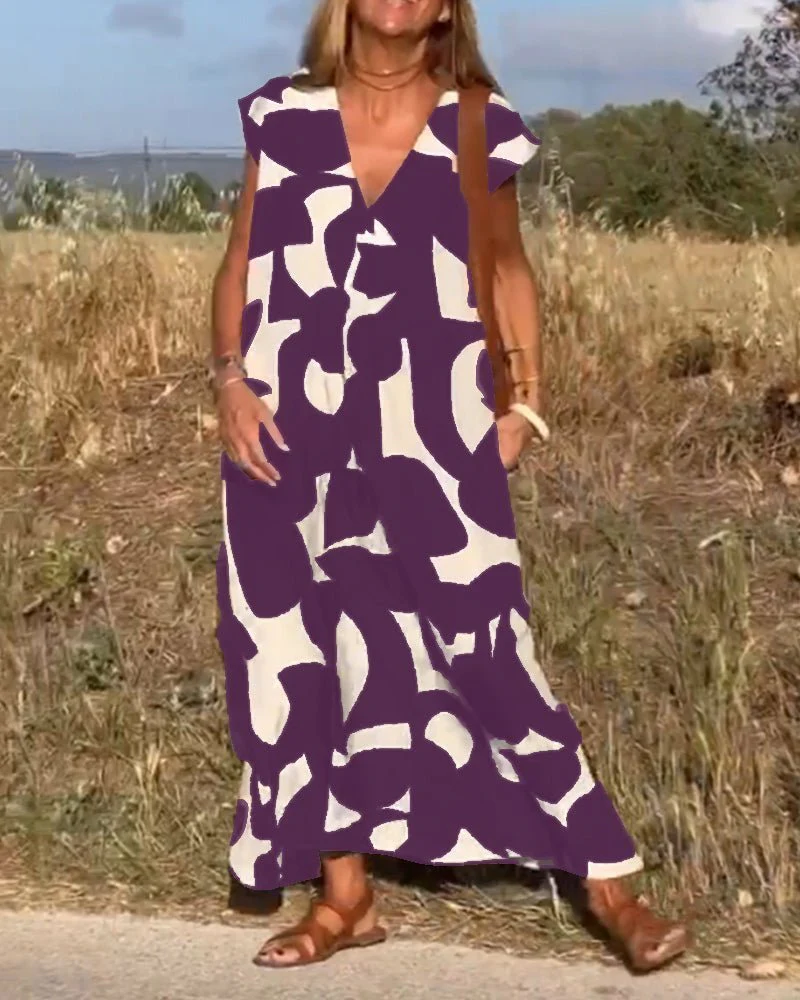 Alhelí® | Elegant V-Neck Print Dress - Image 16