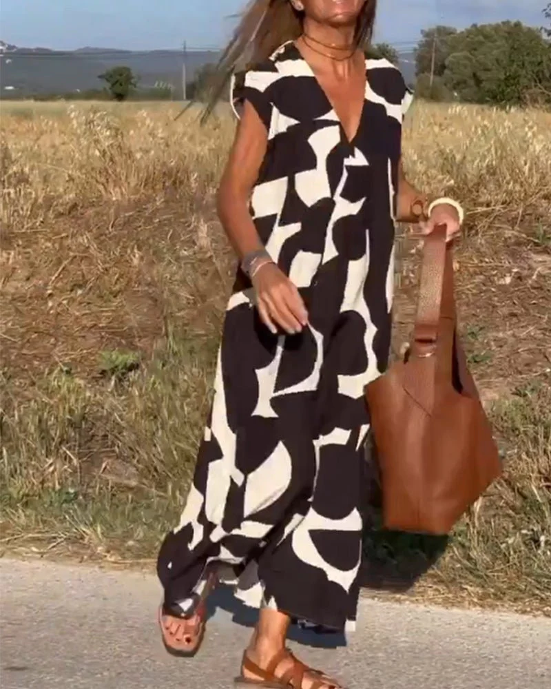 Alhelí® | Elegant V-Neck Print Dress - Image 7