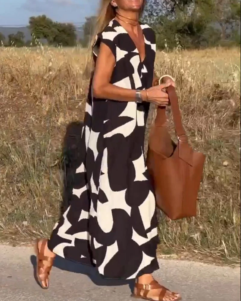 Alhelí® | Elegant V-Neck Print Dress - Image 8