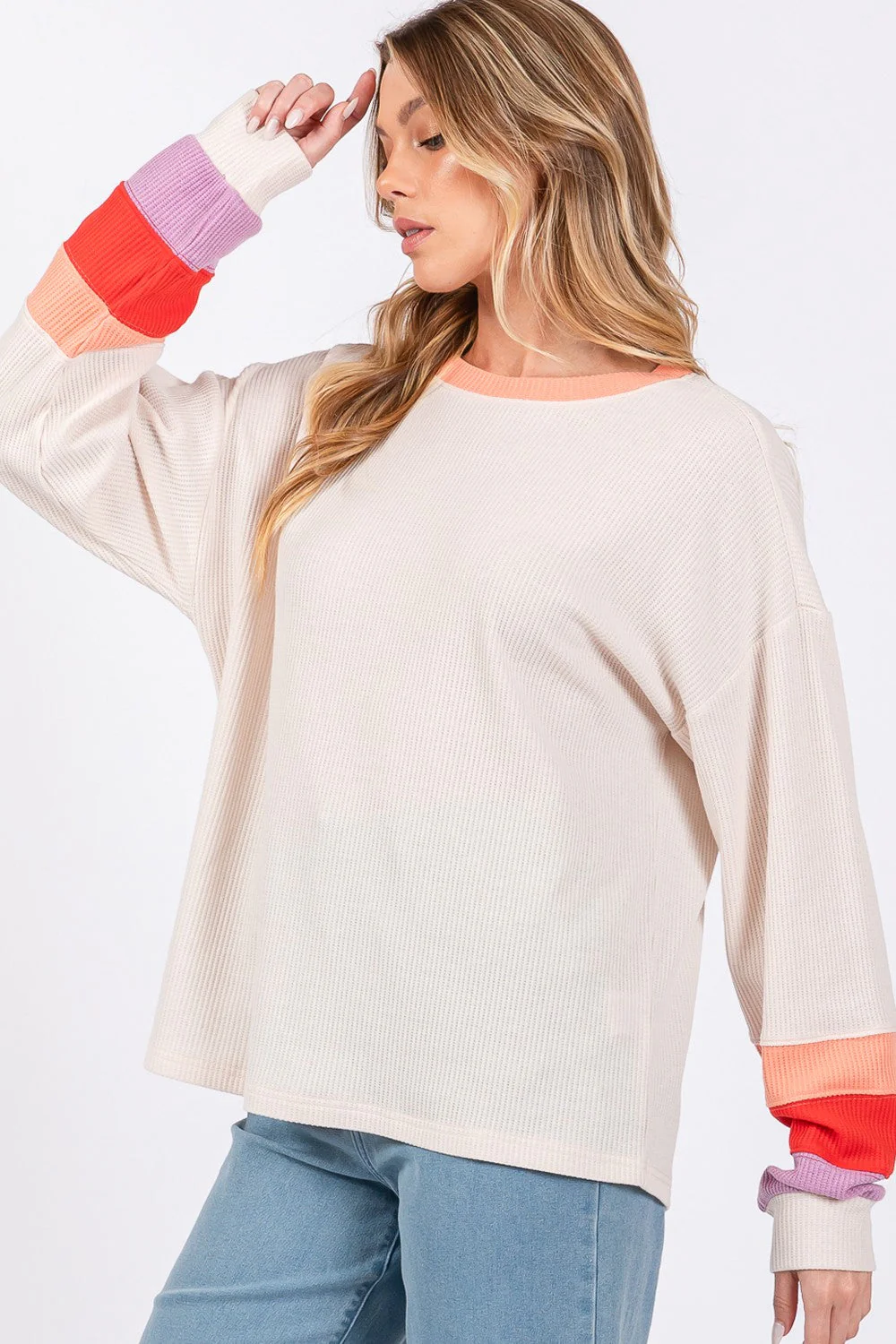 Alice | Color block waffle knit t-shirt - Image 3