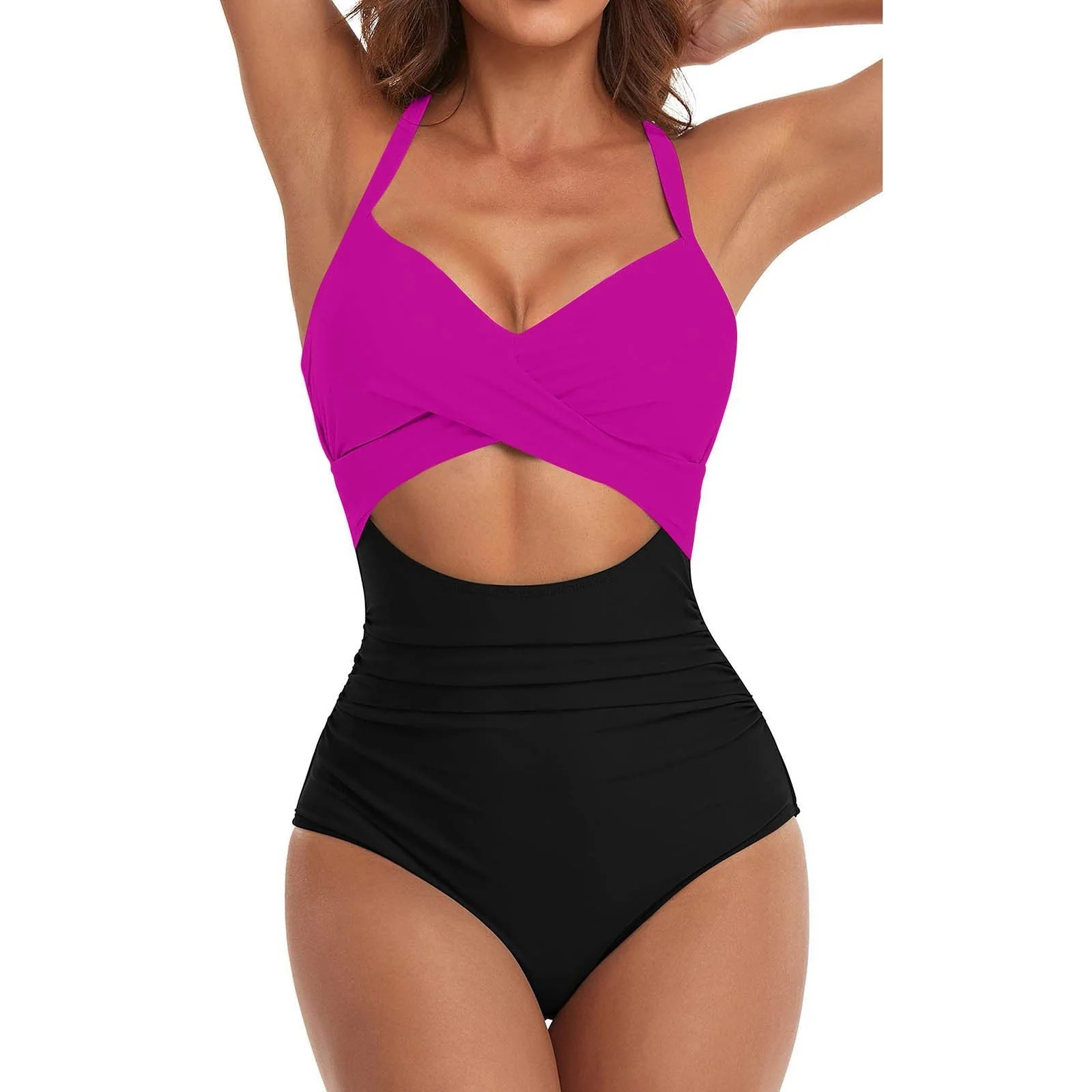 Alicia® | Hollow Cross Halter Padded Contrast Swimsuit - Image 3