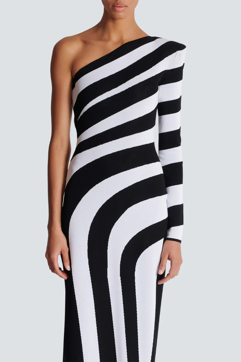 Alicia® | One-Shoulder Slit, Asymmetric Striped Maxi Dress - Image 4