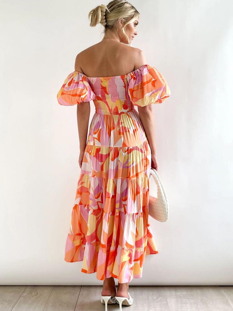 Alicia® | Printed Off-The-Shoulder Tiered Maxi Dress With Puff Sleeves - Image 3