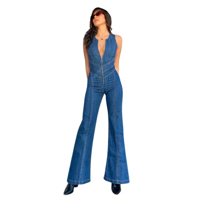 Alicia® | Retro Denim Jumpsuit With Zip