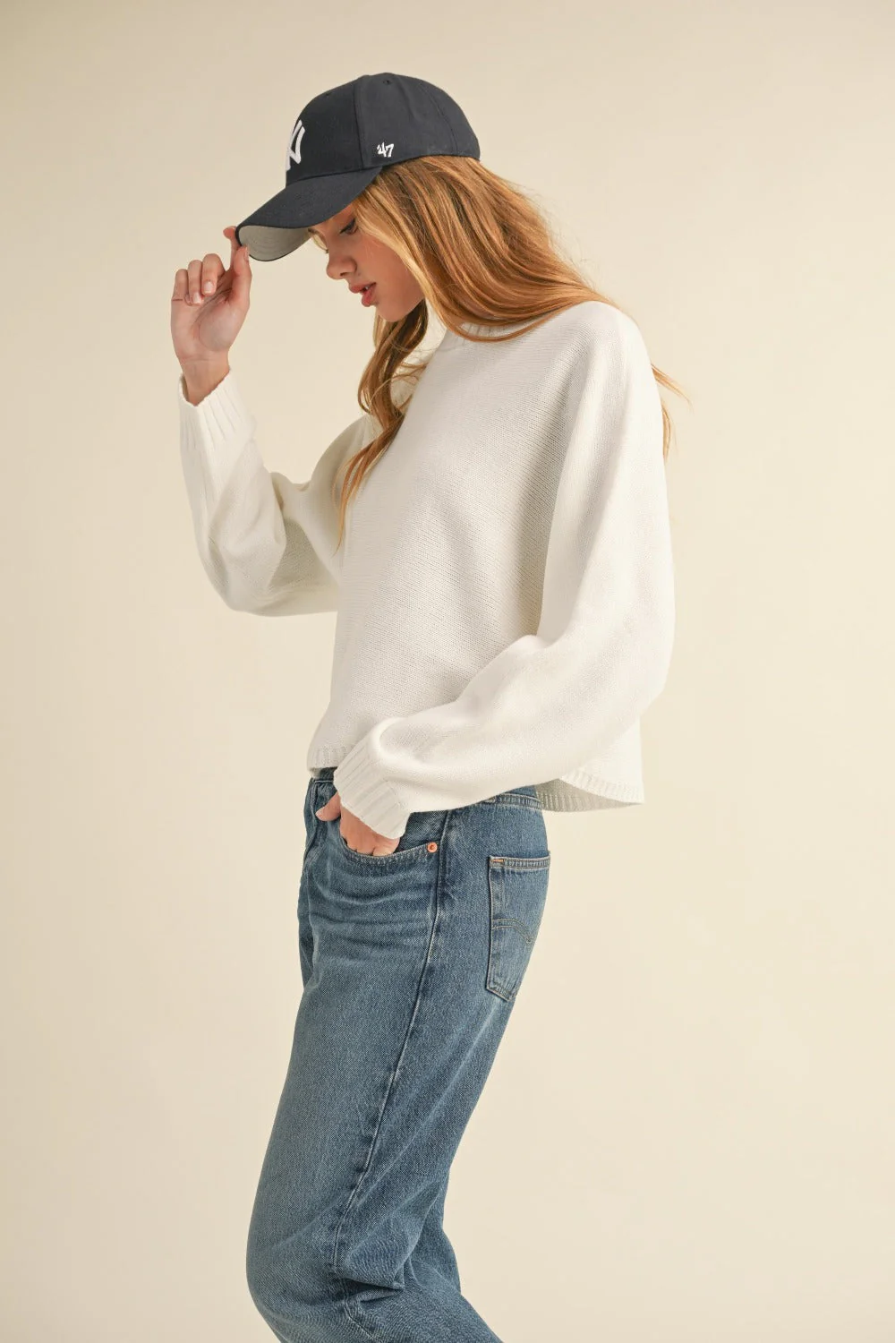 Alicia | Short crew neck sweater with dolman sleeves from Mable - Image 3