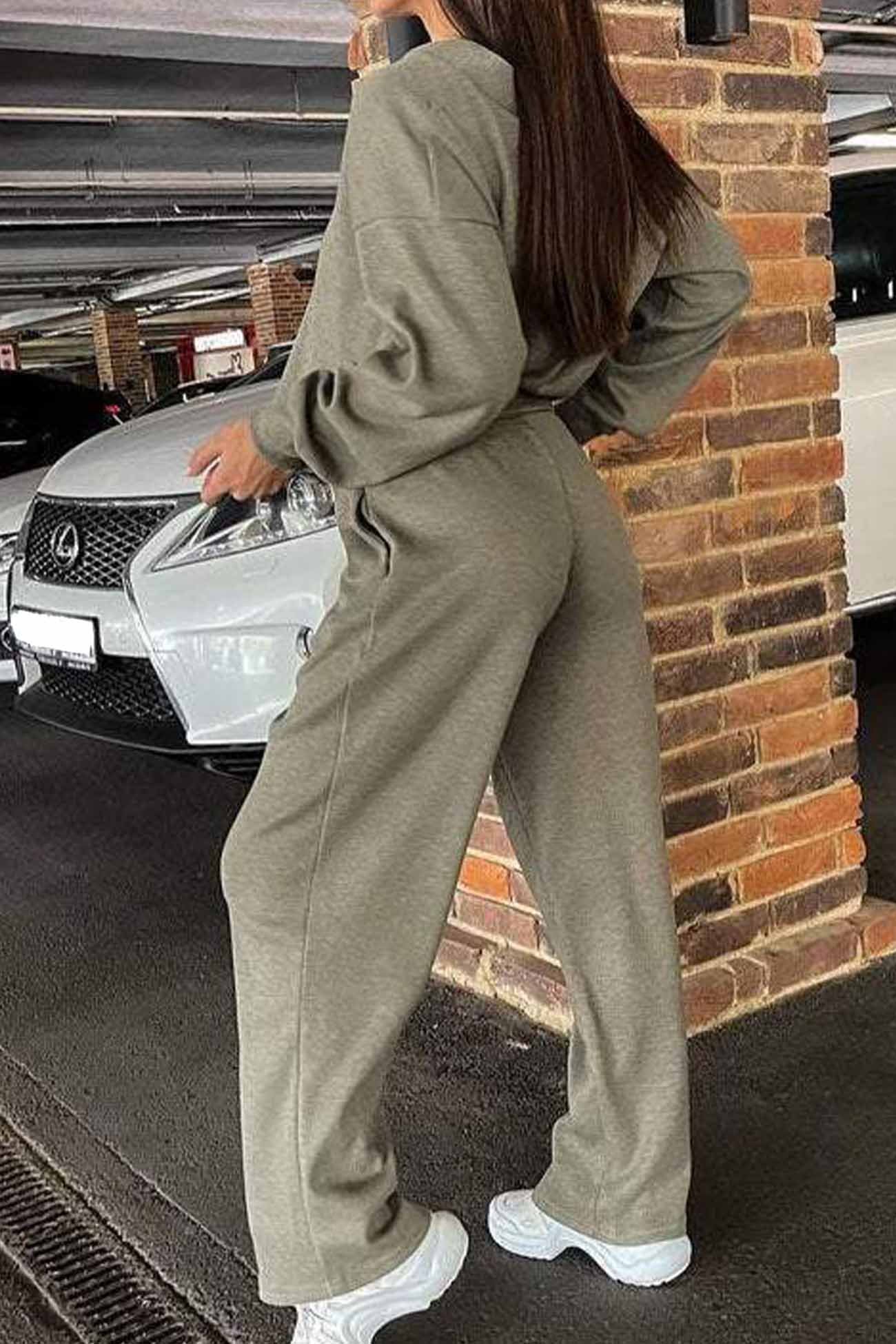 Alicia | Solid color cardigan set with long pants and buttons - Image 11
