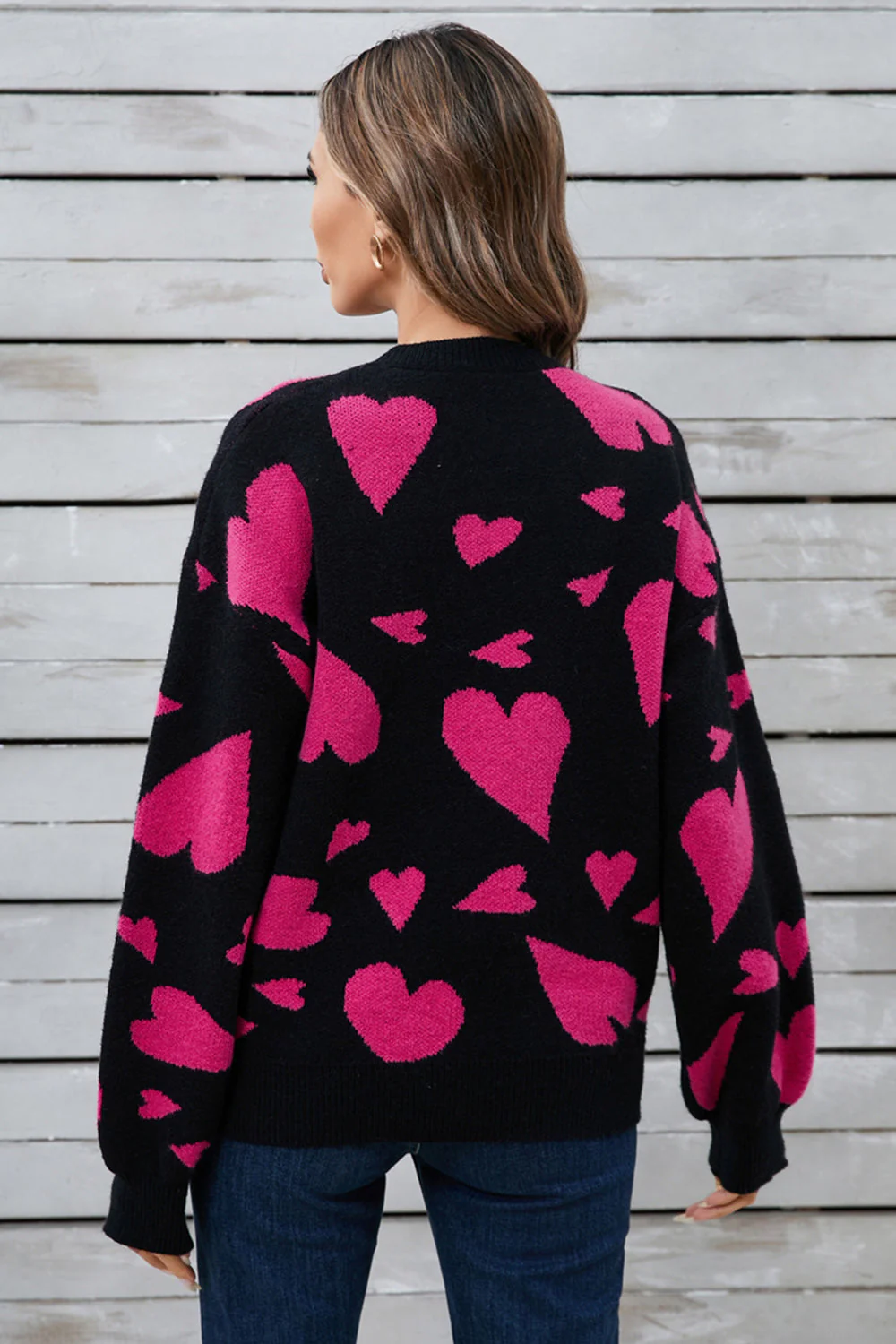 Alida | Heart contrast crew neck long sleeve sweater - Image 5