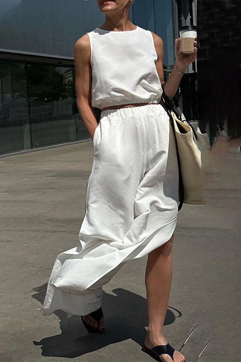 Alina | Casual simplicity, solid pocket, slit, O-neck, sleeveless, two-piece - Image 2